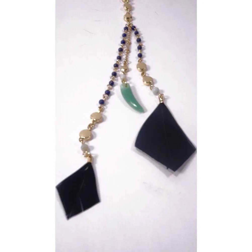 Banana Republic Women's Feather Bead Horn Feather Pendant Necklace NWT 69.5